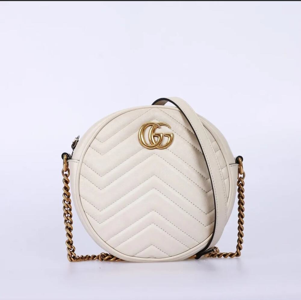 Gucci GG Marmont Mini Round White Calfskin Shoulder Bag